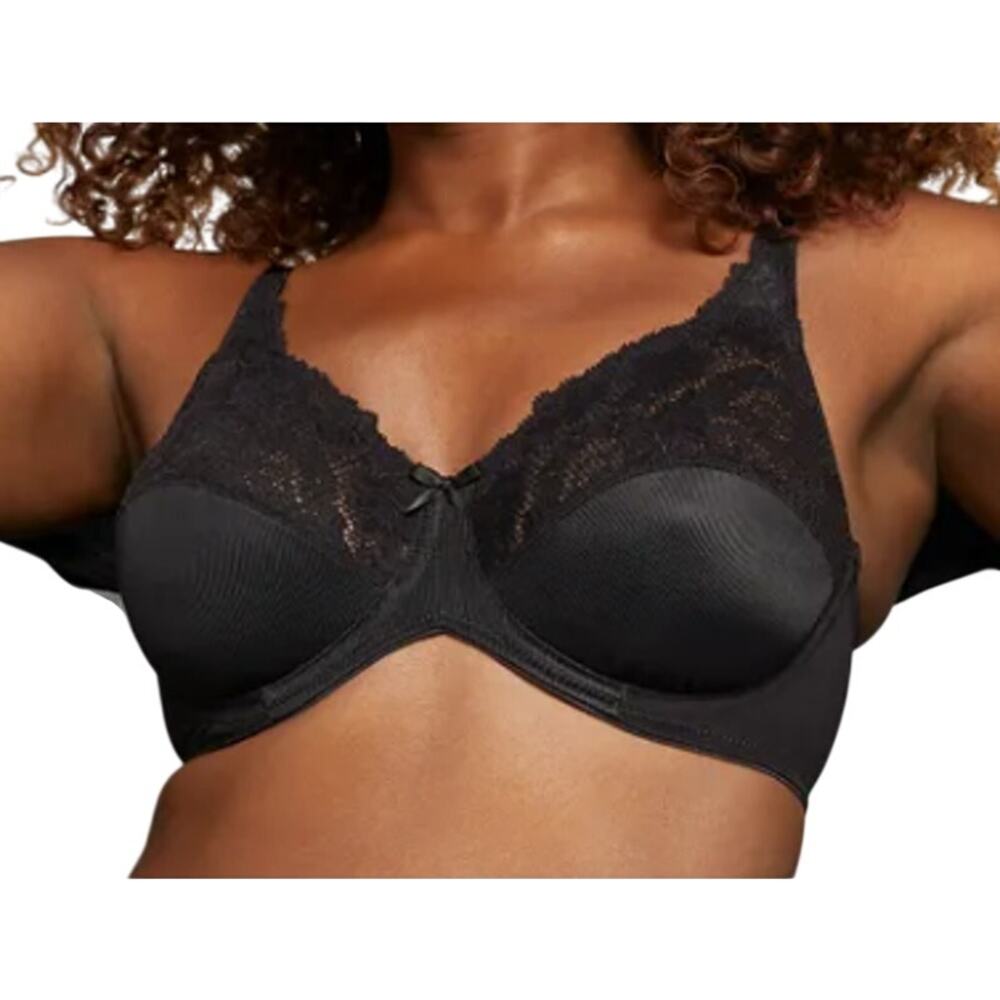 Lilyette Minimizer Black Lace Underwire Bra 34DD